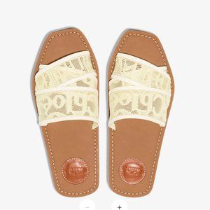 Chloe Woody Lace Logo Slides Iris Yellow size EU 35 US5 New